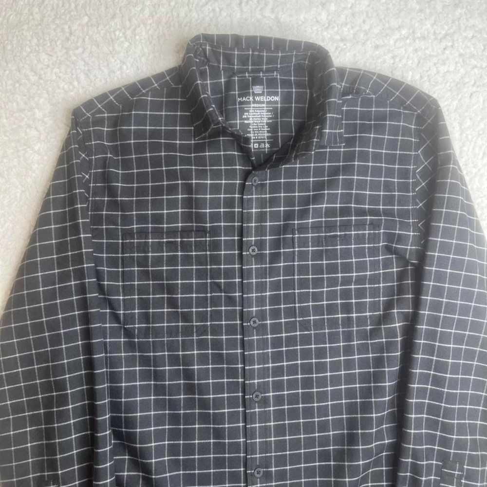 Mack Weldon men's warmknit flannel shirt black check wool blend pocket M